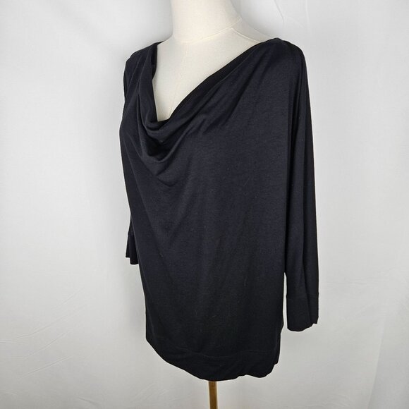 Eileen Fisher Black Dolman Sleeve Top Large Draped Knit Quiet Luxury - Picture 3 of 11